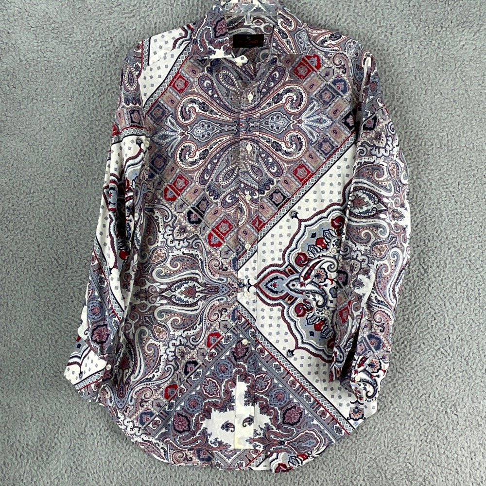 Etro Milano Button Down Shirt Mens 40 Medium Multicolor Paisley Print Italy